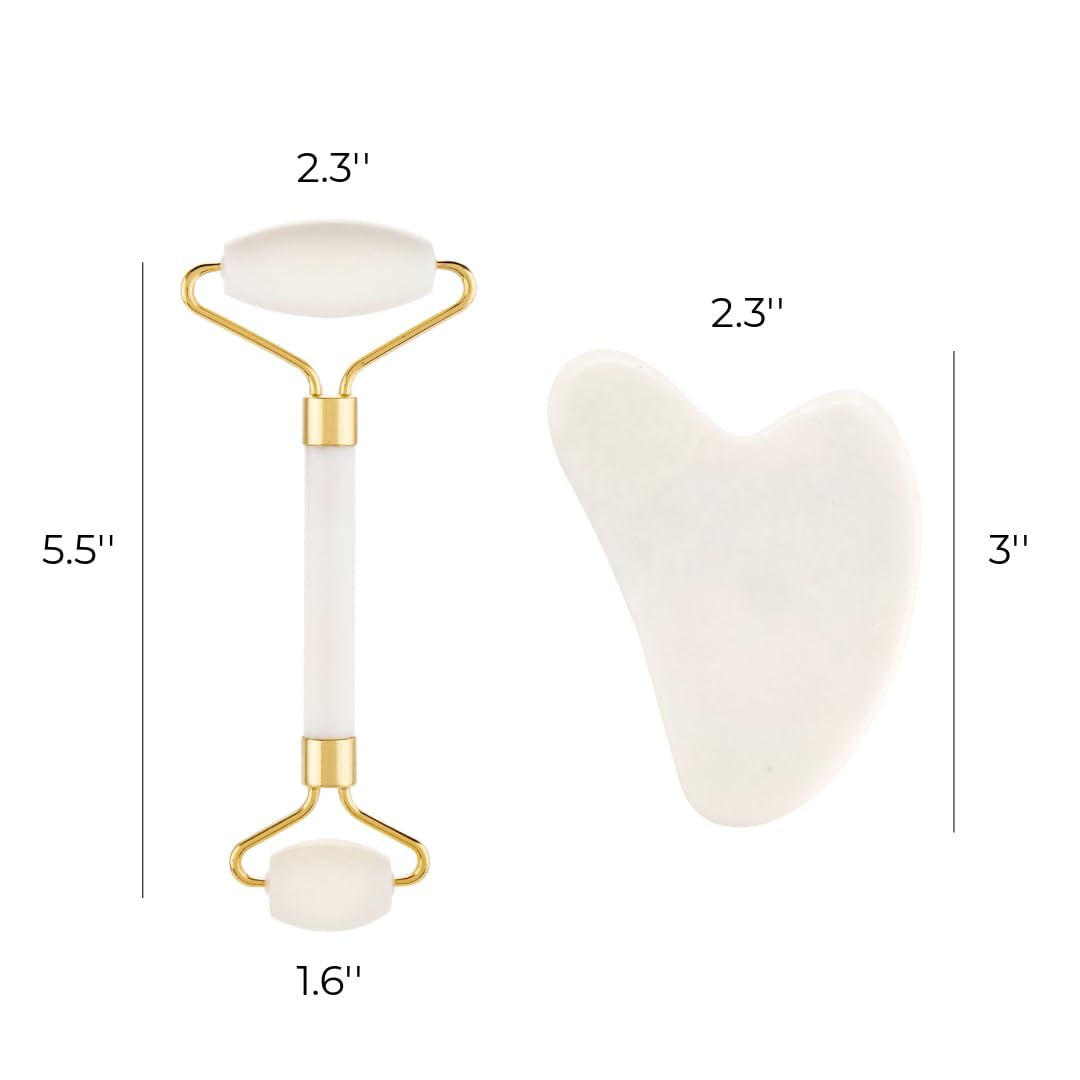 Jade Gesichtsroller & Gua Sha Massagewerkzeug für Gesicht, Augen & Hals Hautpflege, 100% Natürlicher Jade Stein Gesichtsroller Gua Sha Massagewerkzeug, Augenroller für geschwollene Augen