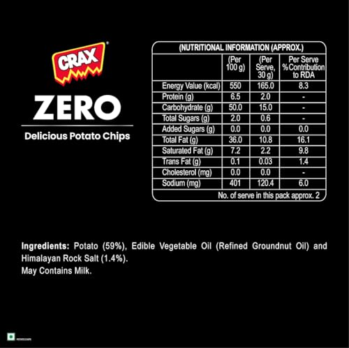 Image of Crax Zero Potato Chips Classic Salted Snacks 65g /70g (Weight may vary)