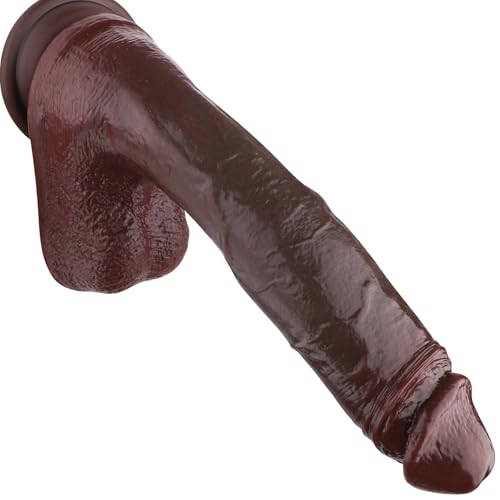 10 Inch Lifelike Curved Realistic Anal Dildo Sex Toy, Real Skin Thick Big Black Dildo with Powerful Suction Cup, Realistic G Spot Hands-Free Soft Penis for Men Women Couples