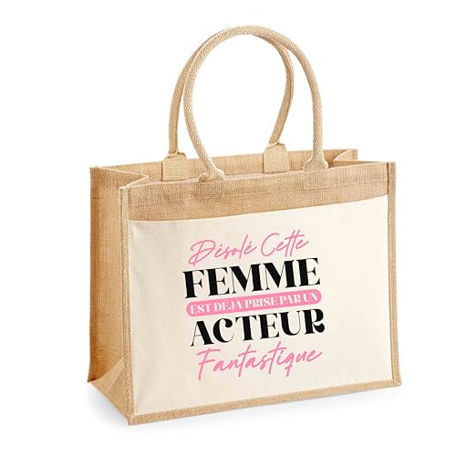 Sac cabas en jute femme avec poche pratique pour le marché et la plage