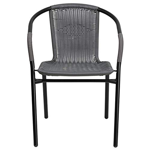Image of EMMA + OLIVER Set of 2 Modern PE Rattan Stack Chairs, Indoor /Outdoor Patio Dining Chairs, No Assembly Required, Gray