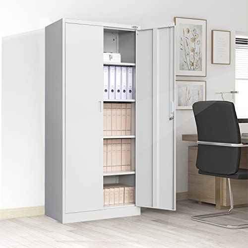 Besfur Metal Storage Cabinet, 71" H Tall Metal Cabinets With 4 Adjustable Shelves And Locking Doors, Classic Steel Storage Cabinet For Home, School, Office, Garage (Grey) #TOP4