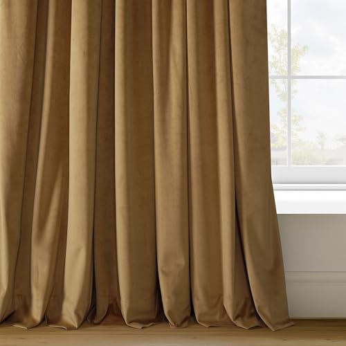 HPD Half Price Drapes Signature Velvet Thermal Blackout Curtains for Living Room 120 Inch Long (1 Panel) Rod Pocket Insulated Blackout Curtains for Bedroom Window Curtains, 50W x 120L, Amber Gold