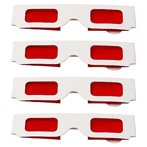 Othmro 5 piezas de gafas 3D de cartón de papel, gafas de cartón rojas rojas con marco de papel blanco, gafas 3D para video virtual 3D, DVDs 3D, juegos de video 3D, cómics, imágenes