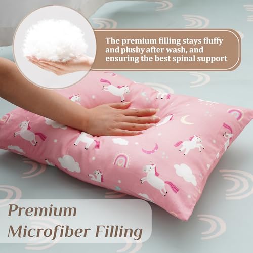 Image of Bunnikins & Clover Toddler Pillows with Pillowcase, 13 inchx18 inch Soft Cotton Kid Pillows for Sleeping, Bedding Small Pillow for Boys and Girls Aged 2-5 Years