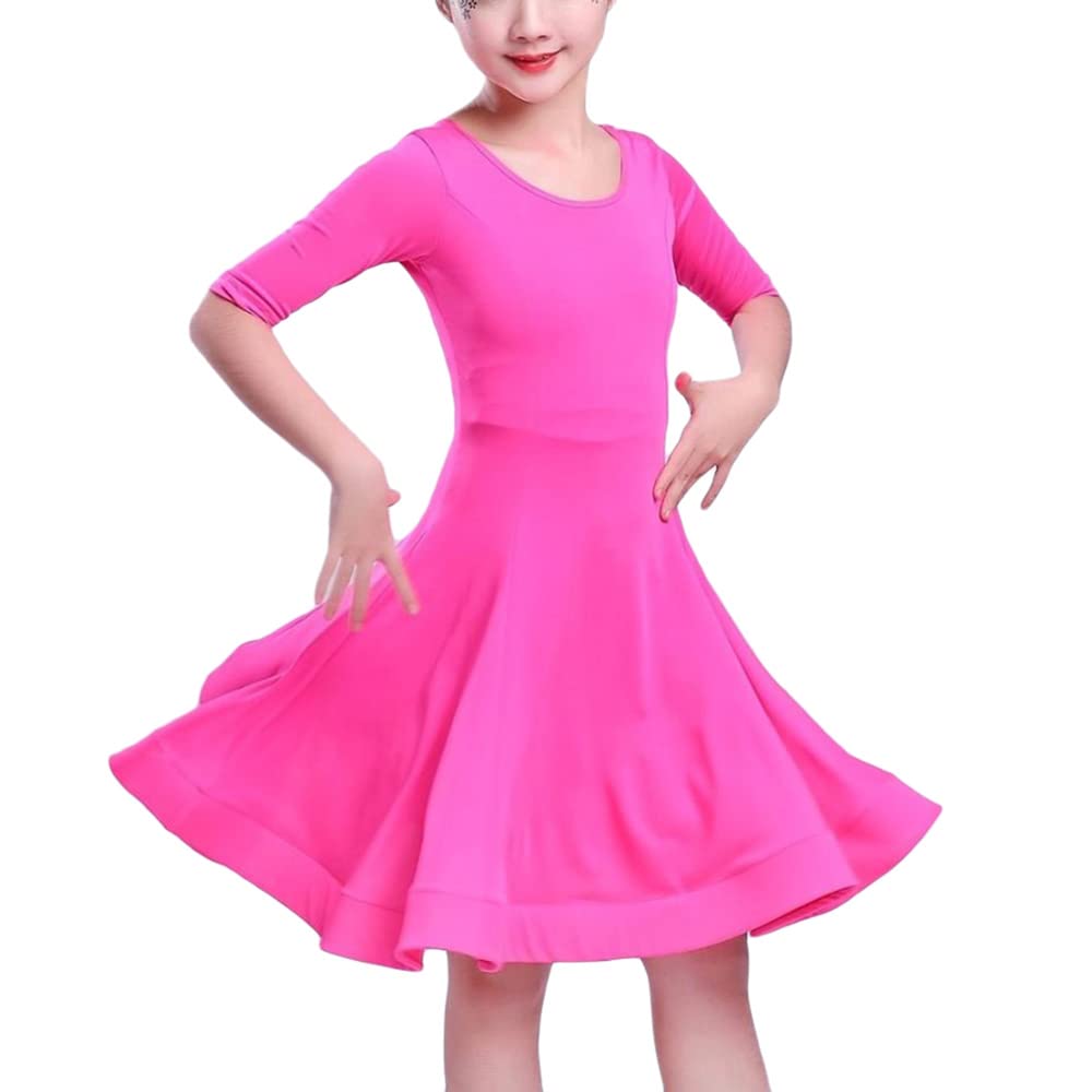 Libaobaoyo Girls Latin Dance Dress Short Sleeves Ballroom Tango Salsa Performance Dancewear with Underpants Pink