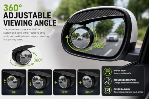 Image of 2 pcs Car Rearview Blind Spot Mirrors with Rain Guard, 2-in-1 Carbon Fiber Rain Eyebrow Reflective Protection Shield, 360 Adjustable HD Blindspot Mirror, Universal Car Exterior Accessories