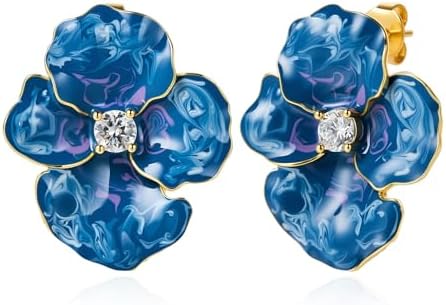 Cicy Bell Flower Earrings for Women Trendy 18k Gold Plated Iris Enamel Cubic Zirconia Spring Summer Boho Statement Stud Earrings Jewelry Gifts