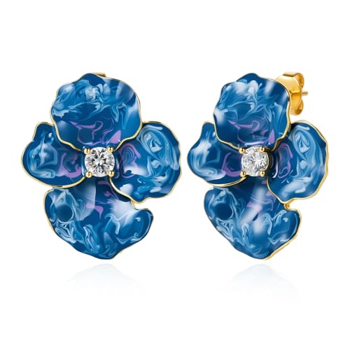Cicy Bell Flower Earrings for Women 18k Gold Plated Blue - image 1