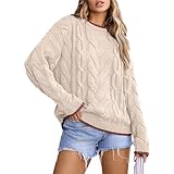 TTFDJG Grobstrickpullover Damen Oversize Strickpullover Warm Pullover Zopfmuster Pulli...