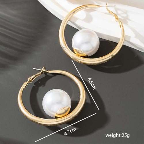 Chunky Gold Big Pearl Drop Dangle Hoop Earrings for Women Trendy, Dainty Large Pearls Thick Round Circle Dangly Earring Exquisite Party Jewelry Gifts2