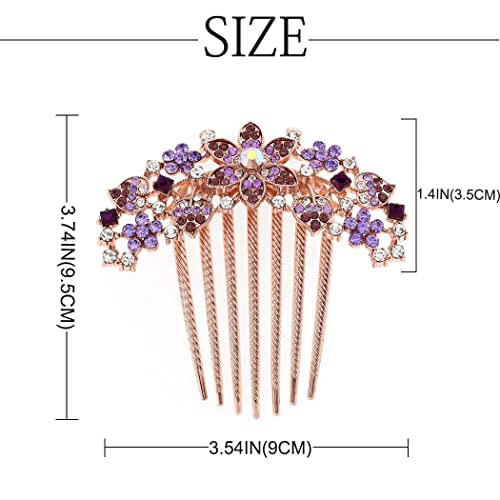 Bohend Rhinestone Flower Hair Comb Decorative Hair Combs Bridal Hair Accessories For Women And Girls (A-Purple) #TOP5