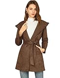 Allegra K Women's Hooded Faux Suede Wrap Belted Long Coat with Pockets Small Brown
