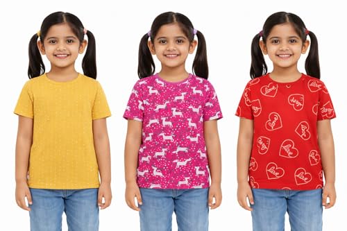 Image of NammaBaby Baby Girl Pure Cotton Hoseiry Regular Fit T-Shirt Top Tshirt - Pack of 3