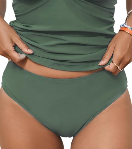 CUPSHE Women's Bikini Bottoms Mid Rise Swimsuit Only Bottoms Full Coverage Bathing Suits, M Forest Green