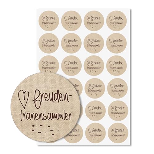 #detailverliebt 24 Aufkleber Freudentränen-Sammler I dv048 braun I Ø 4 cm I Set Freudentränen-Sticker Hochzeits-Sticker I Taschentuch Tränen Hochzeit Dekoration