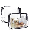 BAGSMART Clear Toiletry Bag, 2 Packs Waterproof Travel Makeup Cosmetic Organiser TSA Approved Airport Security Liquids Bags,Travel Essential for Toiletries, Black