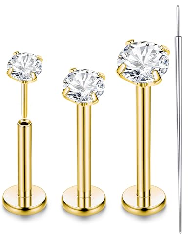 Sanfenly 16G/18G/20G G23 Titanium Labret Piercing Jewellery Labret Stud 2/3/4MM CZ Flat Back Tragus Stud Lip Piercing Nose Studs Lip Bar Helix Piercing Medusa Tragus Piercing Jewellery 6/8/10MM-D