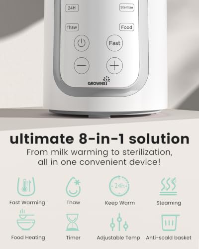 Image of Grownsy 8-in-1 OG Fast Bottle Warmer with Timer, Gray | Fast & Even Heating, Nutri-Preserve, Safe Material, Precise Temp, Easy Operation, Multi-Use Bottle Warmer for All Feed Stages