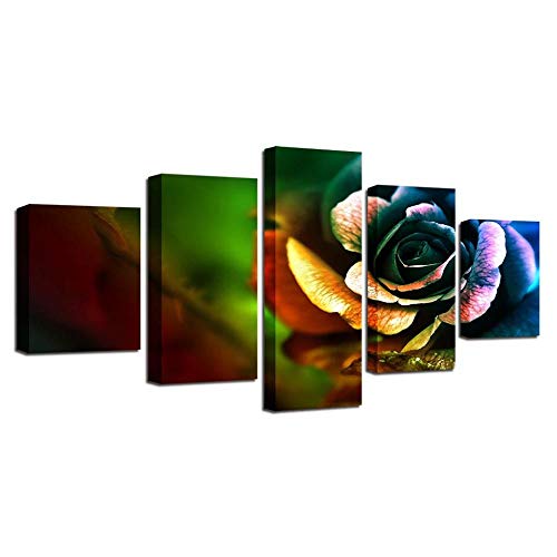 Tableau mural sur toile 5 pièces avec impression roses multicolores pour déco moderne