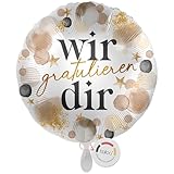 balloa Folienballon XXL wir gratulieren dir, Helium Luftballon Deko Feier Team Glückwunsch Kollegen Freunde Geschenk Ballon Event Geburtstag Ballondeko Anlass Spruchballon, 53cm