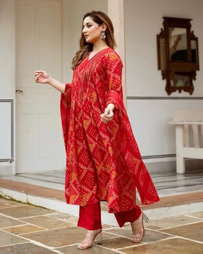 Image of ANNI Designer Women's Rayon Viscose Anarkali Printed Kurta with Pant & Dupatta