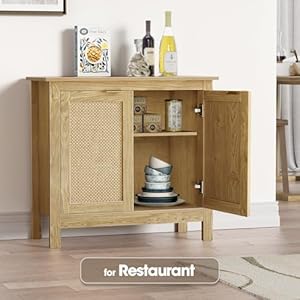 Giluta sideboard buffet cabinet farmhouse kitchen cabinets with 2 rattan doors 30h boho cabinet for entryway  urban country home decor