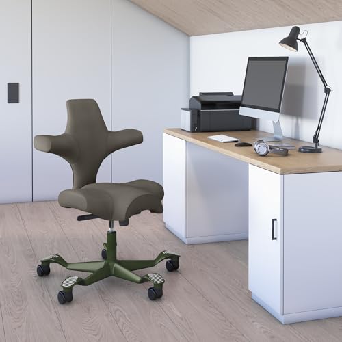 Image of HAG Capisco Standard Chair-Moss Green Frame-Upholstered Gray Ash Vinyl