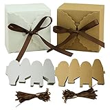 Mengger Cajas para Dulces Regalos Cajita Paper Kraft Carton Bombones Caramelos Navidad Boda Cumpleaños Fiesta Bautizo Graduación con Decoración 50Pcs,cajitas para regalos
