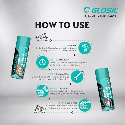 Image of Glosil 3-in-1 Bike Chain Care Kit | Chain Cleaner + Chain Lube + Cleaning Brush | Complete Motorcycle Chain Maintenance Combo | Anti-Rust, Smoother Rides