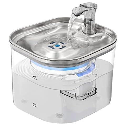 Cat Water Fountain 2L, Pet Water Dispenser with Stainless Steel Tray, Automatic Water Dispenser for Cats, Silent Dog Water Bowl Dispenser for Indoor Pets Animals Cover
