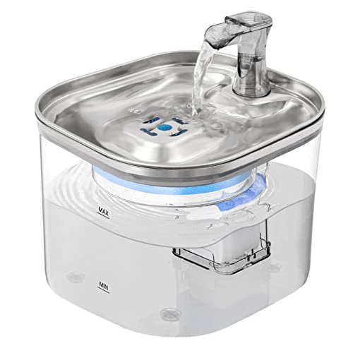 Katzenbrunnen 70oz/2L, Trinkbrunnen für Katze mit Edelstahlschale, Wasserspender für Katzen, leiser Hunde-Wassernapf-Spender für Haustiere im Innenbereich Cover