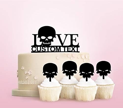 TC0144 Love Skull Party Wedding Birthday Acrylic Cake Topper Cupcake Toppers Decor Set 11 pcs with Personalized Your Name