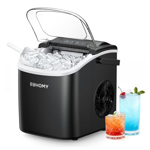 EUHOMY Countertop Ice Maker Machine with Handle, 26lbs in 24Hrs, 9 Ice Cubes Ready in 6 Mins, Auto-Cleaning Portable Ice Maker with Basket and Scoop, for Home/Kitchen/Camping/RV. (Black)