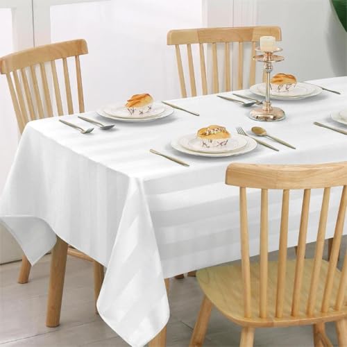 JIUZHEN Tischdecke Weiß Gestreift Tischdecke Outdoor Wasserdicht, Quadratische Wasserabweisenden mit Lotuseffekt… – Ansicht 1