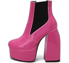 YUE Women Booties Patent Leather Shoes Glossy Short Boots