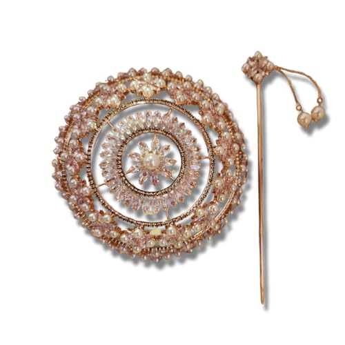 Image of Hair Bun Cage Accessory for Women | Handcrafted Brass Juda Cover with Stick | Anti-Tarnish Traditional Hair Accessory for Wedding & Festive (Sitara Hair Bun (Rose Gold))