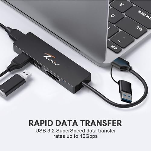 Image of Techie USB-C to USB-A 3.2 Hub with 2x USB 2.0 Ports and SD /TF Card Reader Dual Input Adapter for MacBook, iPad Pro, Windows, Laptops and Tablets (Black)