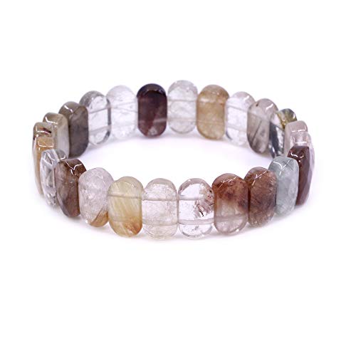 Bracelet élastique en cristal de roche et pierres de 14 mm, quartz naturel de 19 cm pour homme
