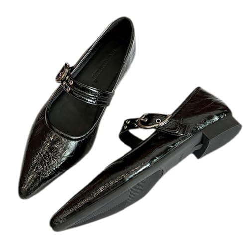 Women's Mary Jane Flats Shoes, Closed Pointed Toe Ballet Flat, Adjustable Buckle Dressy Comfortable Slip On Dress Shoes