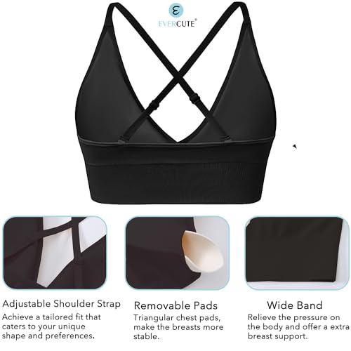 Evercute Women's Sports Bras 3/4 Pack Adjustable Deep V Neck Bras Wireless Spaghetti Strap Criss Cross Padded Seamless Low Support Sexy Everyday Bras