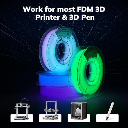 Image of AMOLEN Glow in The Dark Multicolor Fast Change 3D Printer Filament 1.75mm, 5 Meter Green, Blue and Blue Purple Bundle, 1.75mm PLA Filament, 3D Glitter Printing Filament 200g X 4 Pack