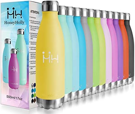 HoneyHolly Kids Stainless Steel Water Bottle 350ML, Metal Water Bottle, Double Walled Vacuum, Small Insulated Water Bottles for School, Girls, Boys BPA Free Reusable Leak Proof for Hot/Cold Water