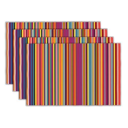 XALOGEER Juego de 4 manteles Individuales a Rayas de Colores Brillantes, de Lino Mexicano, Lavables, manteles Individuales rectangulares de Tela para Fiestas, Cocina, Comedor, decoración Interior y