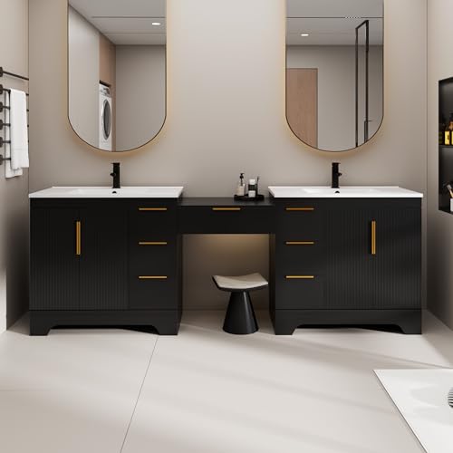 eclife 2-in-1 Makeup Vanity Desk with Dual Sinks, 96
