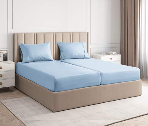 400 Thread Count Cotton - Split King Size Sheet Set - 100% Cotton Sheets - 400-Thread-Count - Sateen Cotton - Deep Pocket Cotton Bed Sheets - Silky & Soft Cotton - Quality Cotton for Split King Beds