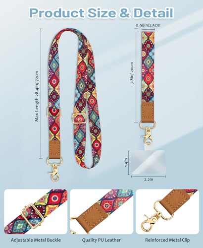 Image of Yonlevres Phone Lanyard Crossbody Strap Wrist Neck Adjustable Women Boho | Cell Phone Lanyard for Travel Cruise Daily, Hands-free, Fit Keys ID Badge, for Full-coverage Phone Case, Accessories, Gifts