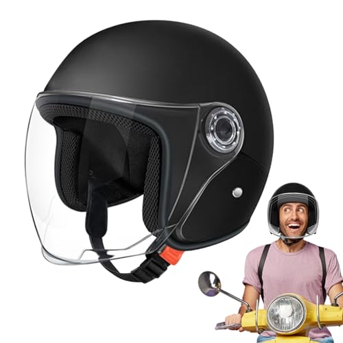 Casco De Moto para Adultos - Medio Cascos Motos Hombre - Vintage Cascos De Motocicleta - Cascoes Motos Abierto Retro con Visera Solar - Scooter Cascoes, Ciclomotor para Hombres Mujeres