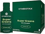 CYMBIOTIKA Super Greens Supplement with Chlorophyll, Spirulina, Daily Vegan Superfood Packets for Digestive Gut Health, Detox, Energy and Immune Support, Citrus Lime Flavor, 15 mL Pouches, 30 Pack