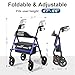 HOMLAND Foldable Rollator Walkers with Seat for Seniors, 8'' Big Wheels, 350 lb. Weight Capacity, Adjustable Handles and Seat Height, Lightweight Rolling Walker, Blue